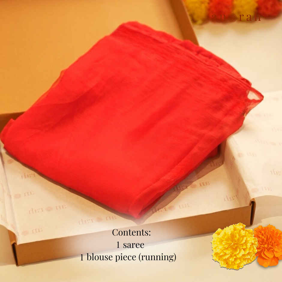 Anorah Red Chiffon Saree 