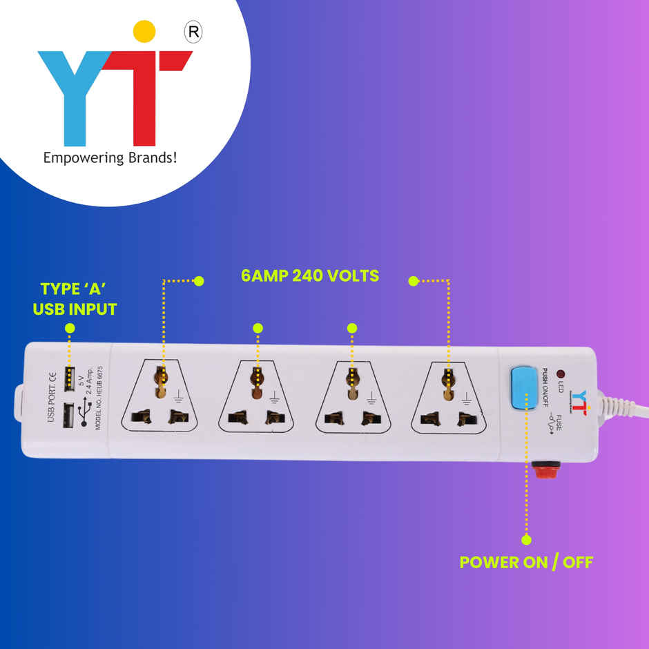 YTI Power Strip 4+1 with USB and Push Switch 6 Amp