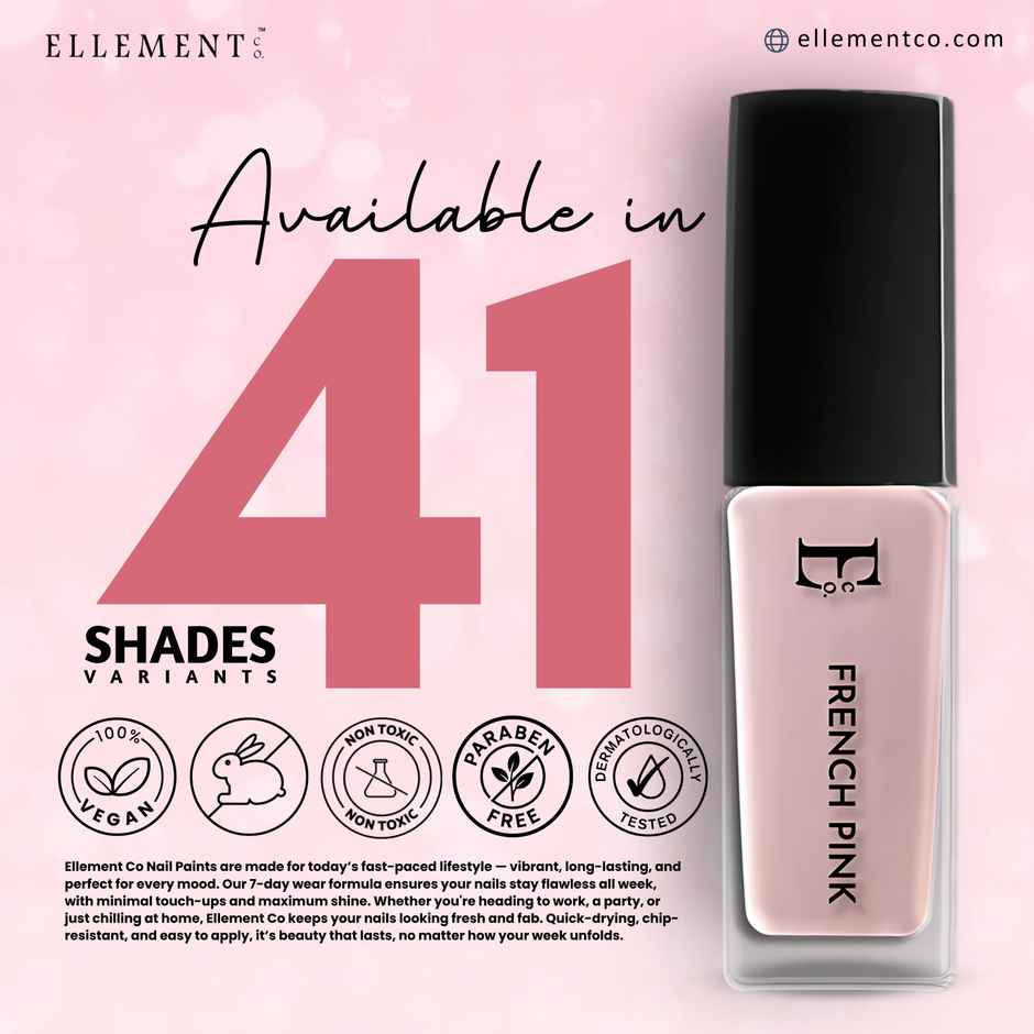 Ellement Co. Nail Polish French Pink | Office-Friendly Shade | Glossy Finish | Quick Dry