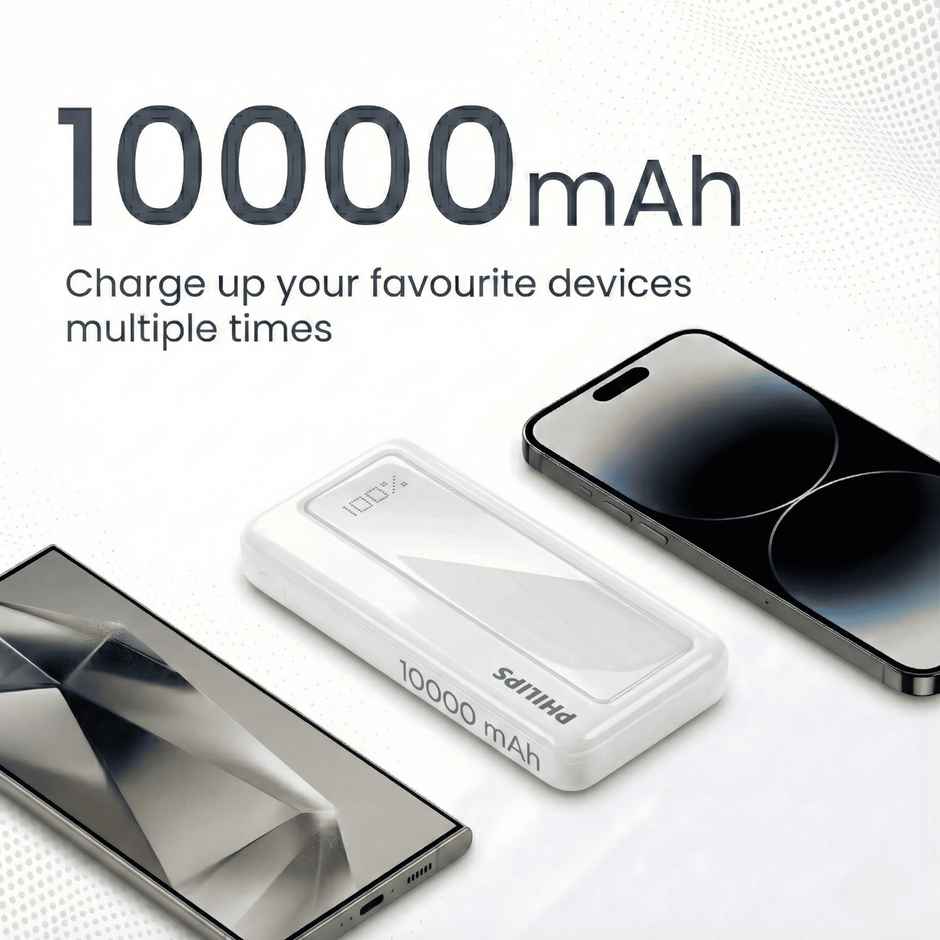 Philips 10000mAh 22.5W Max Fast Charging Power Bank with Digital LED Display | Alba White