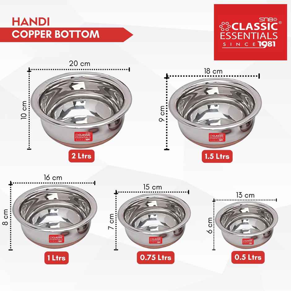 Classic Essentials Stainless Steel Induction Bottom Copper Base Handi Set With Lid 10 Piece