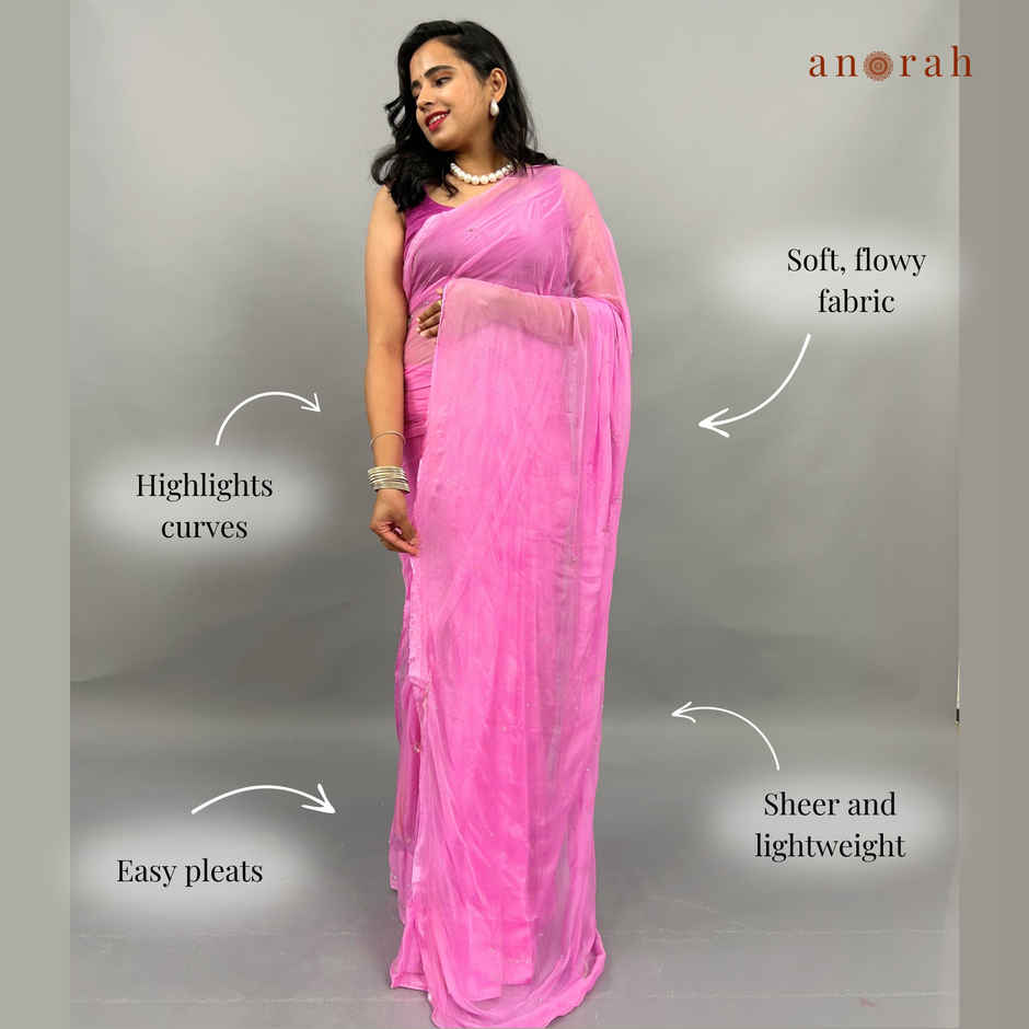 Anorah Light Pink Chiffon Saree For Karwa Chauth