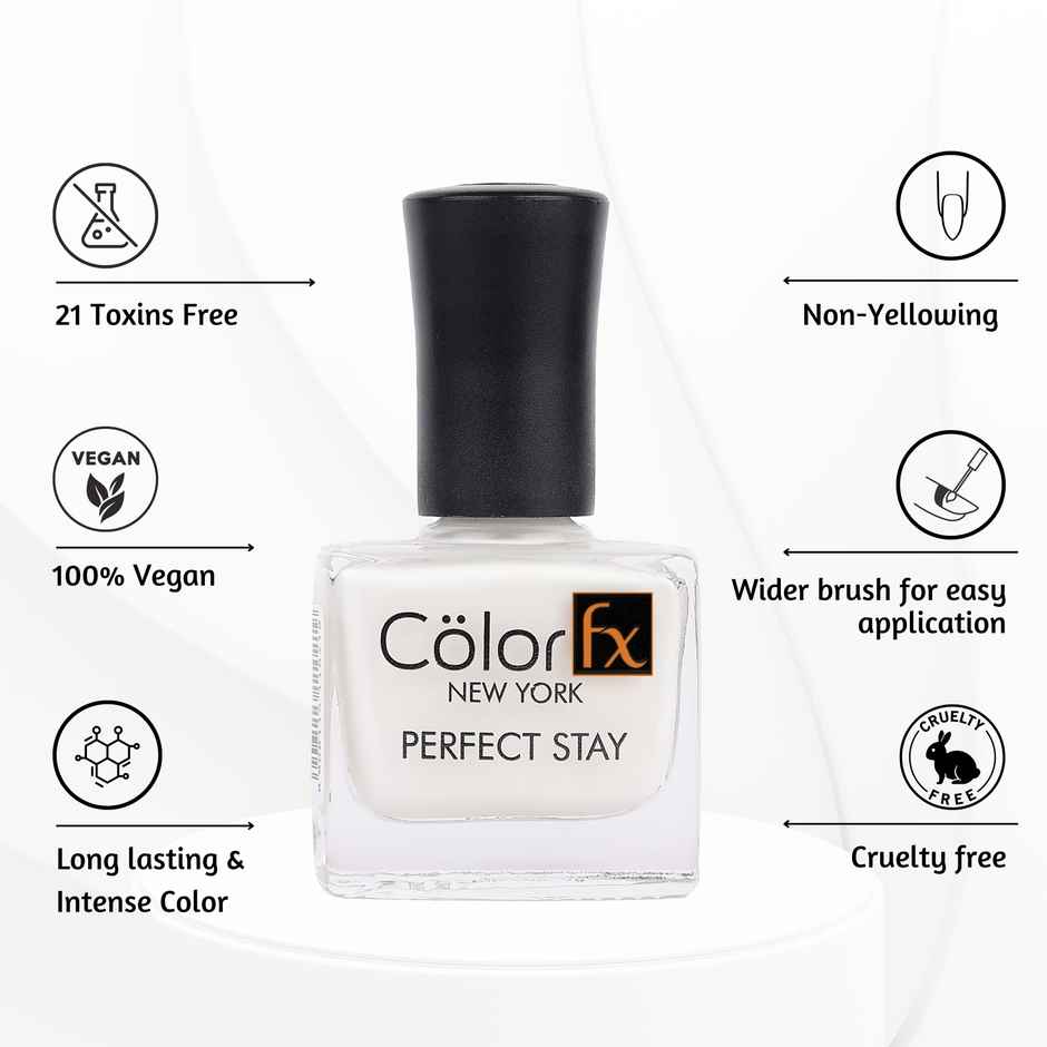Color Fx White Glossy Nail Paint, Long Lasting Nail Polish 129