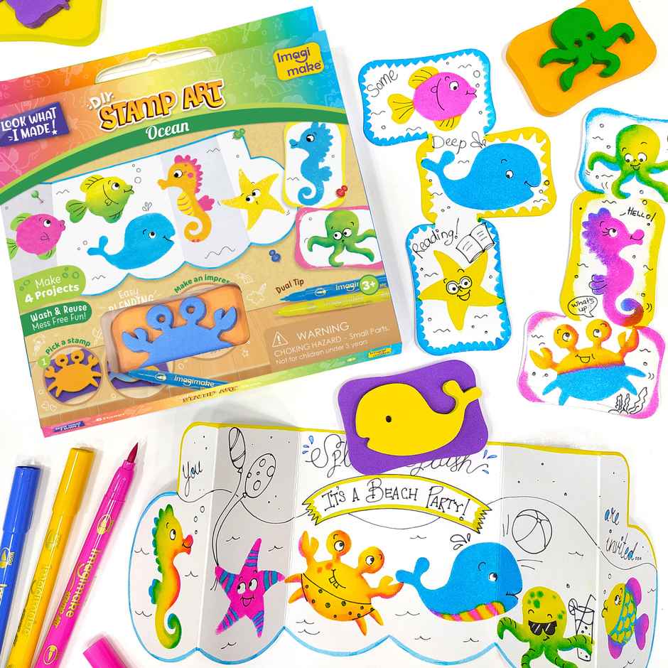 Imagimake Stamp Art | Jungle & Ocean | Creative Toy | Themed Stamp Painting Craft Set