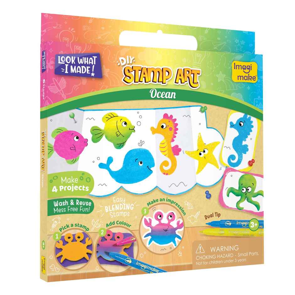 Imagimake Stamp Art | Jungle & Ocean | Creative Toy | Themed Stamp Painting Craft Set