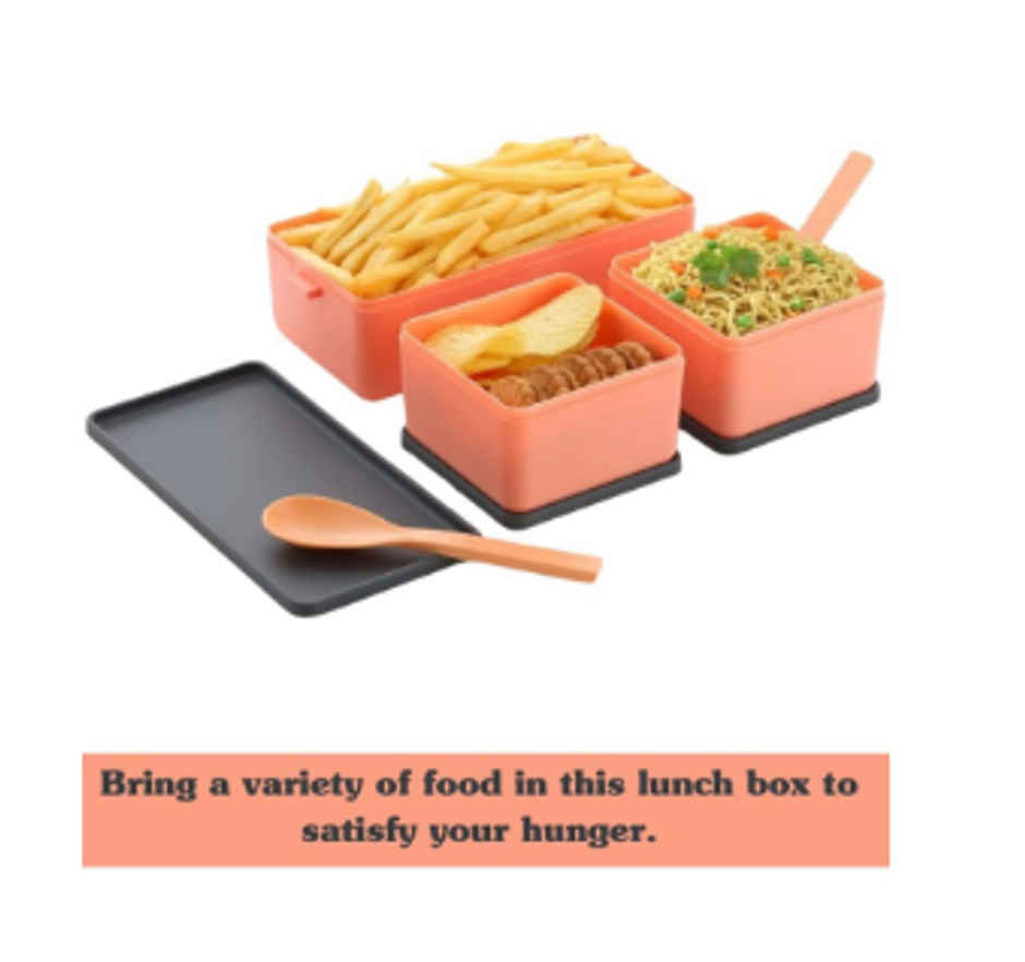 YELLOCUT Triple Compartment Plastic Lunch Box | Orange