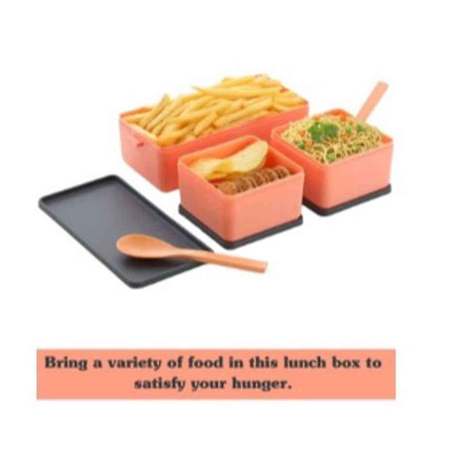 YELLOCUT Triple Compartment Plastic Lunch Box | Orange