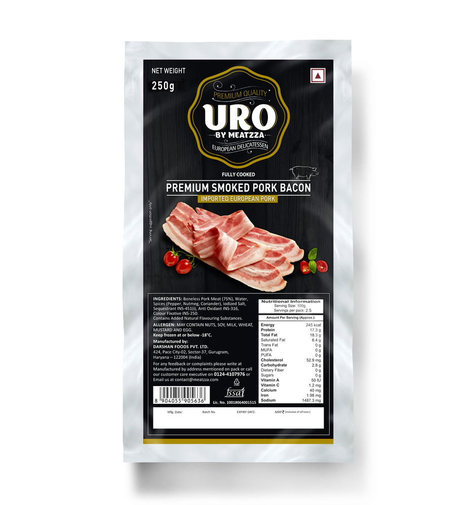 Uro Pork Smoked Back Bacon Sliced Imported 250G