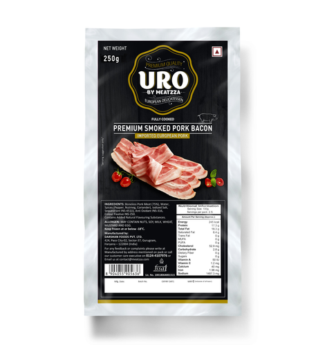 Uro Pork Smoked Back Bacon Sliced Imported 250G