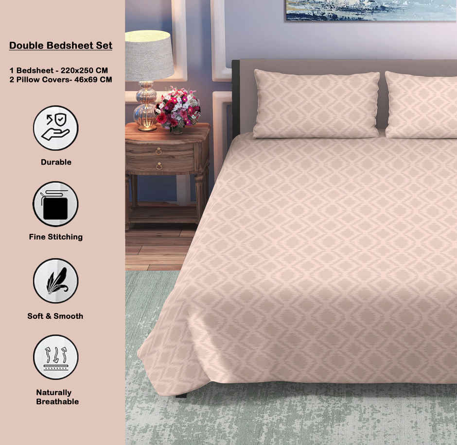 Dream Living Embossed Double Bedsheet Set | Beige - 220 x 250 cm