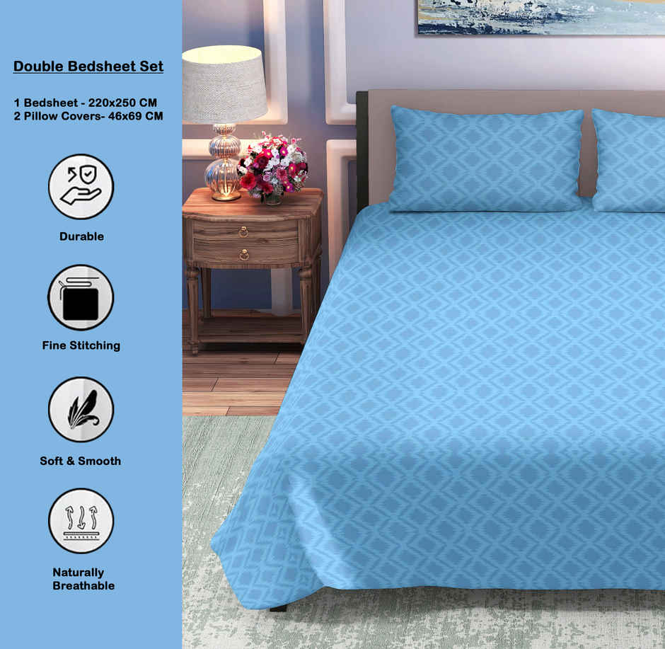 Dream Living Embossed Double Bedsheet Set | Blue - 220 x 250 cm