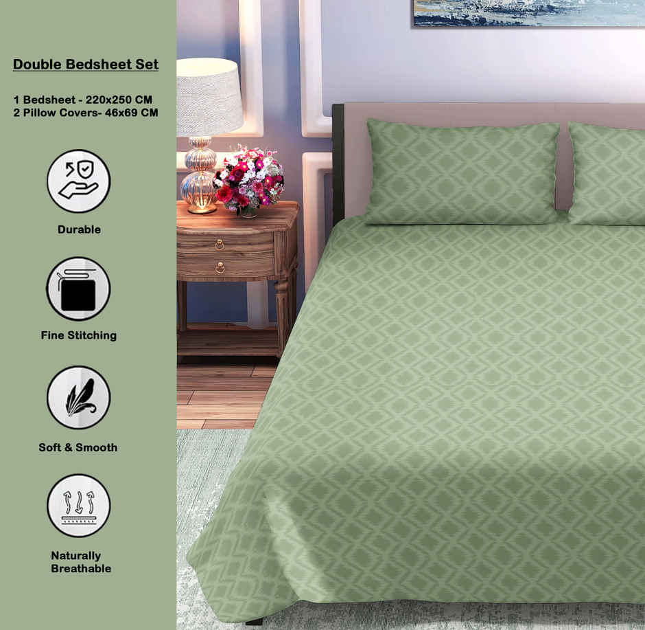 Dream Living Embossed Double Bedsheet Set | Olive - 220 x 250 cm