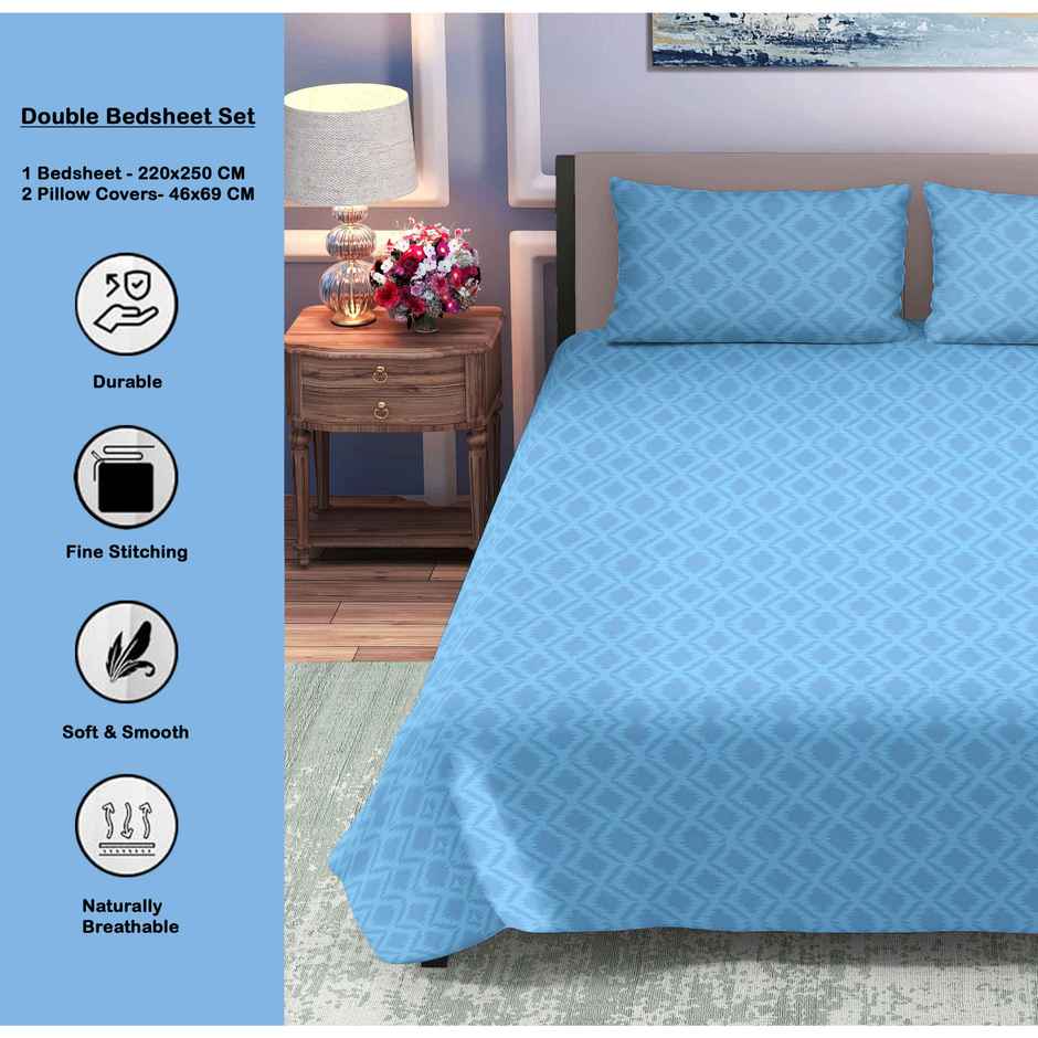 Dream Living Embossed Double Bedsheet Set | Blue - 220 x 250 cm