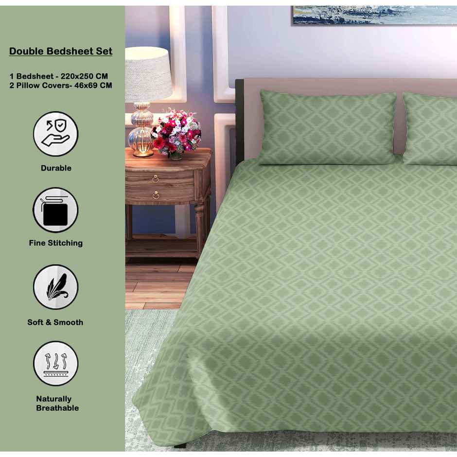 Dream Living Embossed Double Bedsheet Set | Olive - 220 x 250 cm
