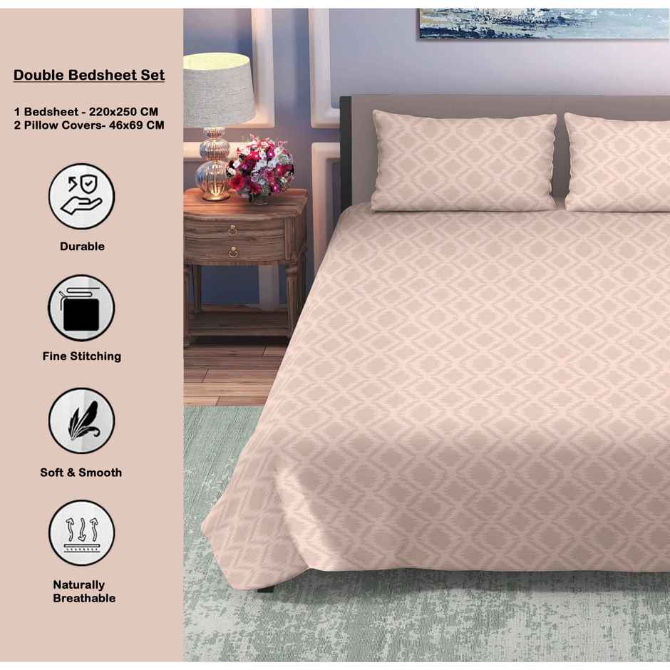 Dream Living Embossed Double Bedsheet Set | Beige - 220 x 250 cm