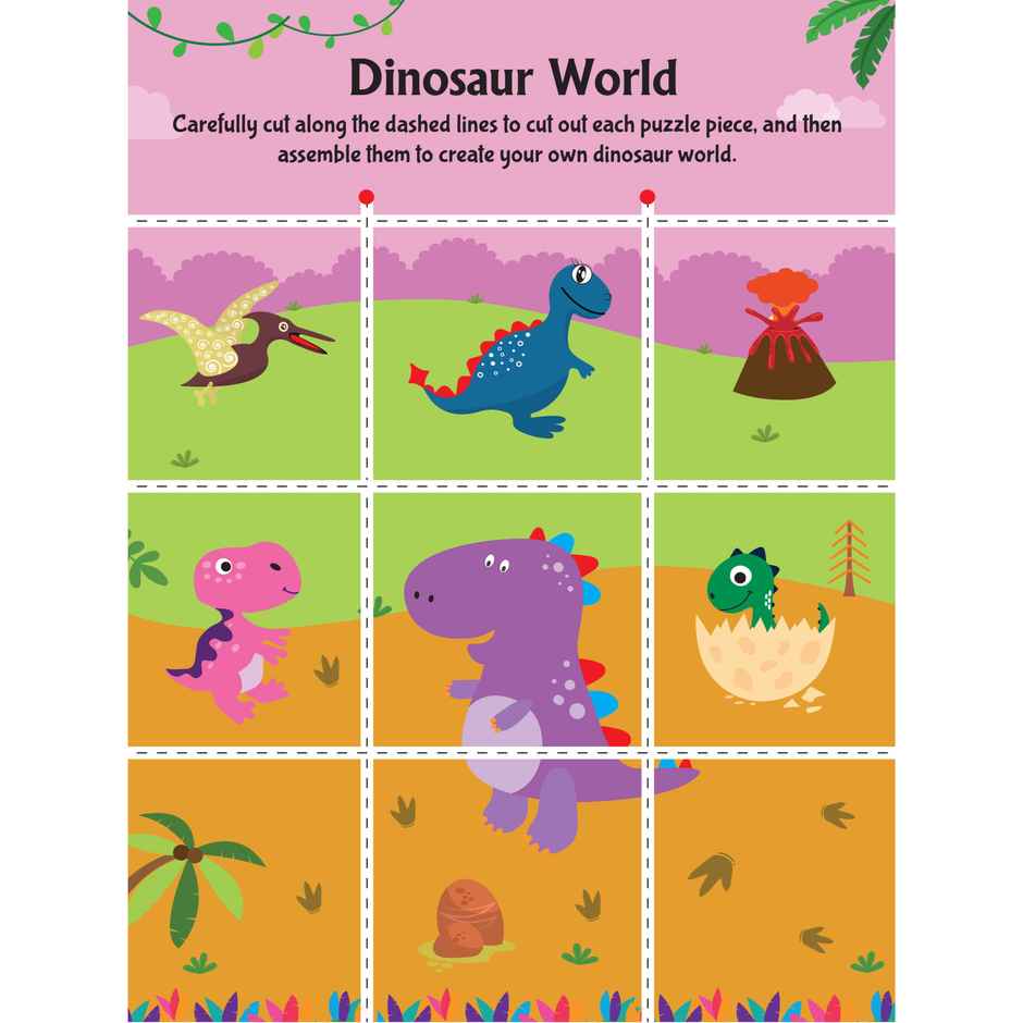 Daring Dino Scissors Skills Activity Book for Age 4 - 7Y | With Child- Safe Scissors, Games & Mask