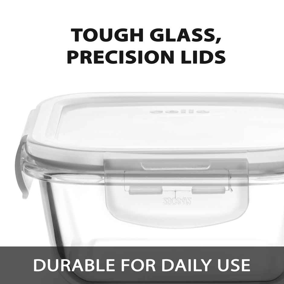 Cello Elegance Glass Lunch Box Set | 320 ml Each | Square Horizontal Design