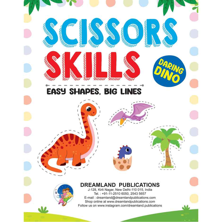Daring Dino Scissors Skills Activity Book for Age 4 - 7Y | With Child- Safe Scissors, Games & Mask