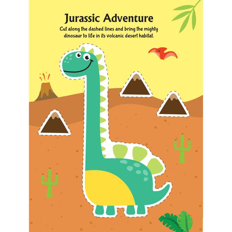 Daring Dino Scissors Skills Activity Book for Age 4 - 7Y | With Child- Safe Scissors, Games & Mask