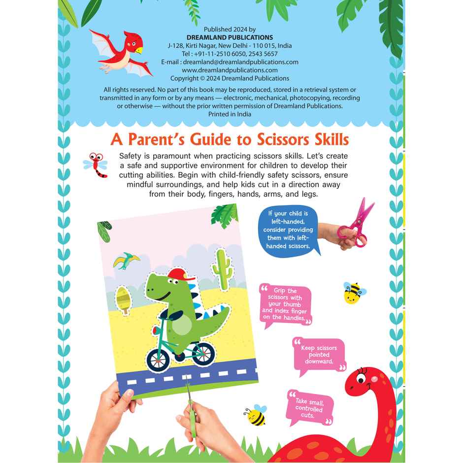 Daring Dino Scissors Skills Activity Book for Age 4 - 7Y | With Child- Safe Scissors, Games & Mask