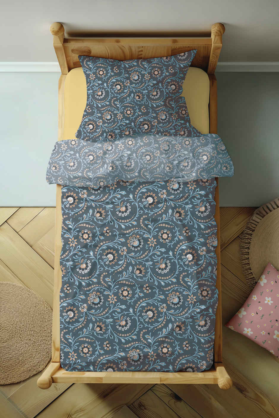 Status Crown Superfine Microfiber Single Bedsheet | Blue Paisley | 150 x 220 cm