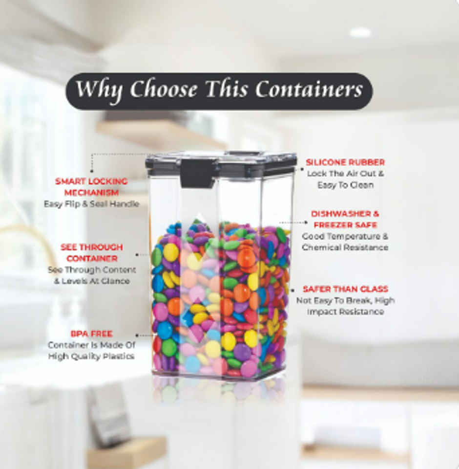 YELLOCUT Plastic Container Set for Kitchen | Transparent - 1 L