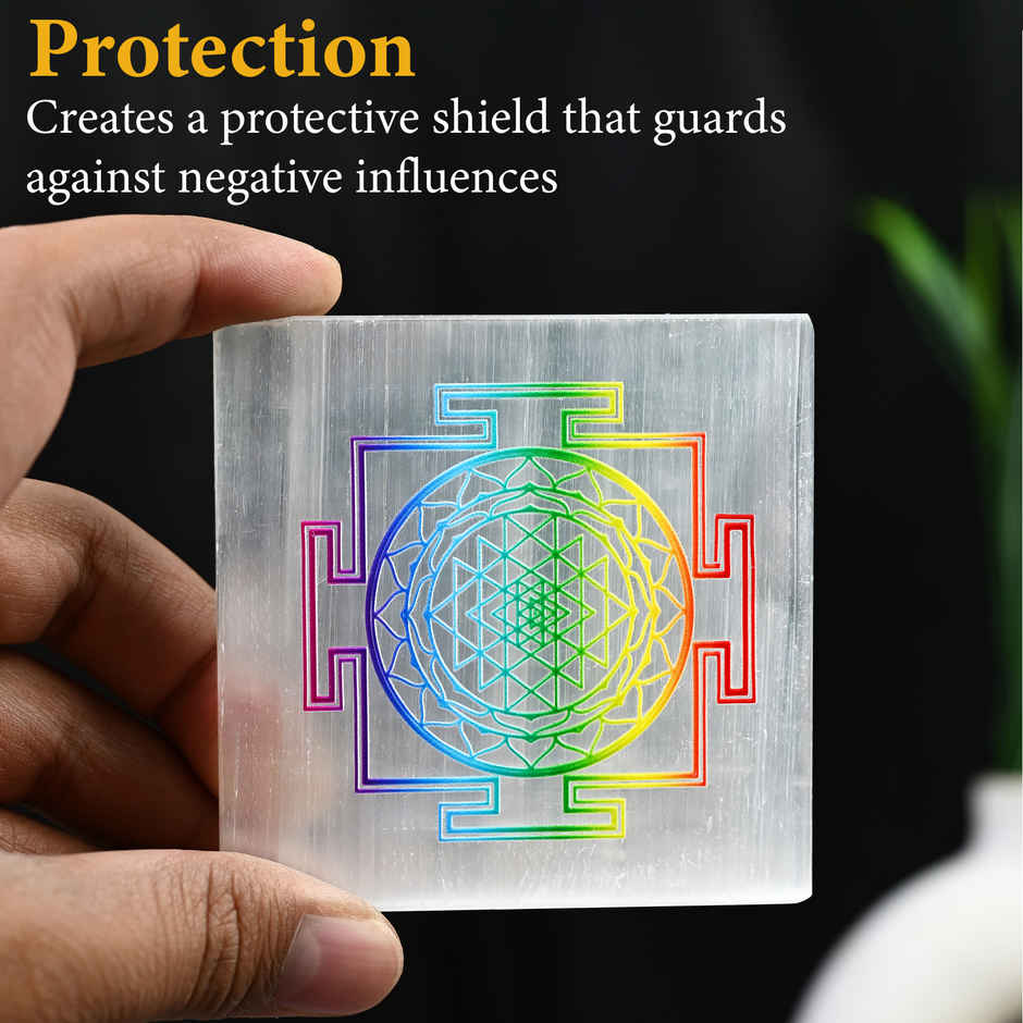 Hindcraft Selenite Charging Plate With Sri Yantra