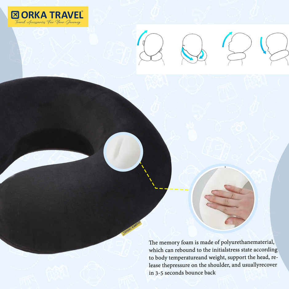 ORKA Unisex Solid Supersoft Neck Pillow | Black - One Size