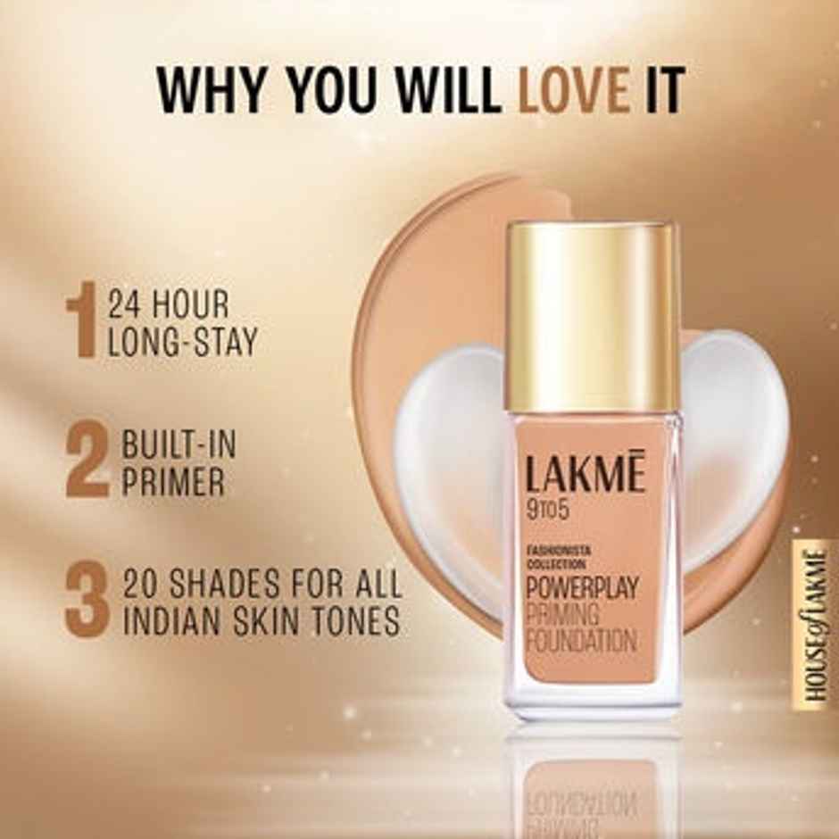 Lakme 9To5 Powerplay Priming Foundation Built In Primer Long-Lasting Spf 20 - Warm Light