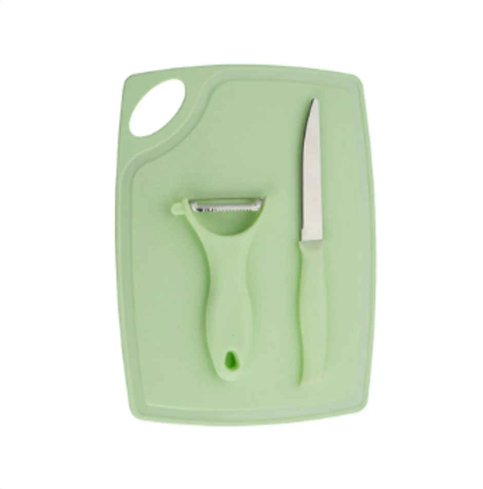 YELLOCUT 3 in 1 Plastic & Stainless Steel Chopping Board Set | Green