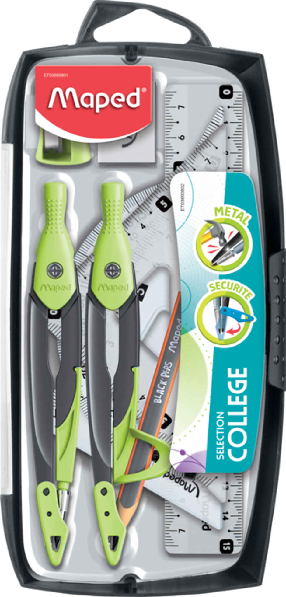 Maped Metal Open Geometry Box - 9 Instrument Transparant Box | Assorted