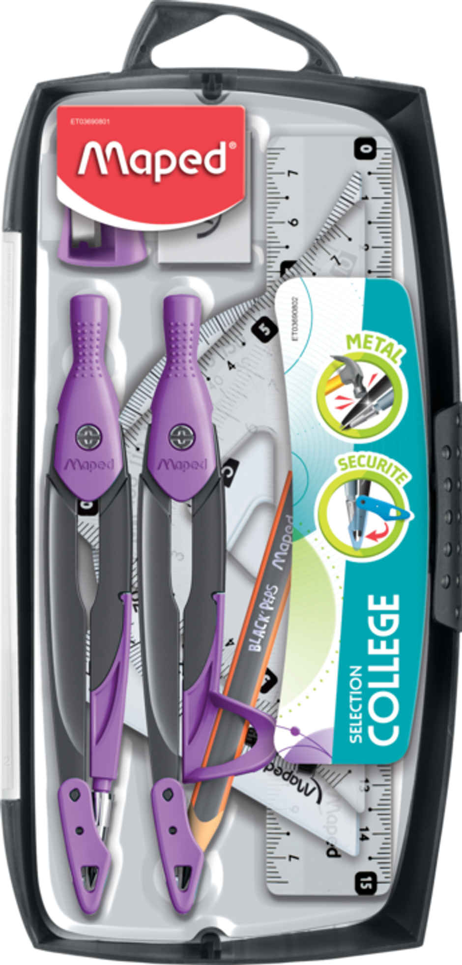 Maped Metal Open Geometry Box - 9 Instrument Transparant Box | Assorted