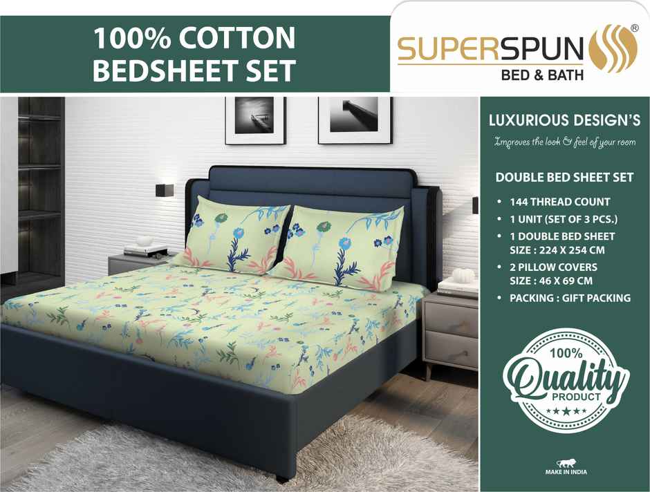 Superspun 144 Tc-100% Cotton-Vodre- Dbl- 224 x 254- D:23111 - Assorted