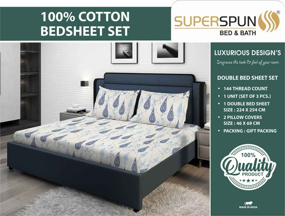 Superspun 144 Tc-100% Cotton-Vodre- Dbl- 224 x 254- D:23108 - Assorted
