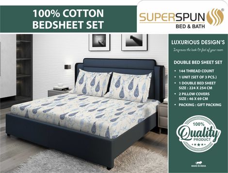Superspun 144 Tc-100% Cotton-Vodre- Dbl- 224 x 254- D:23108 - Assorted