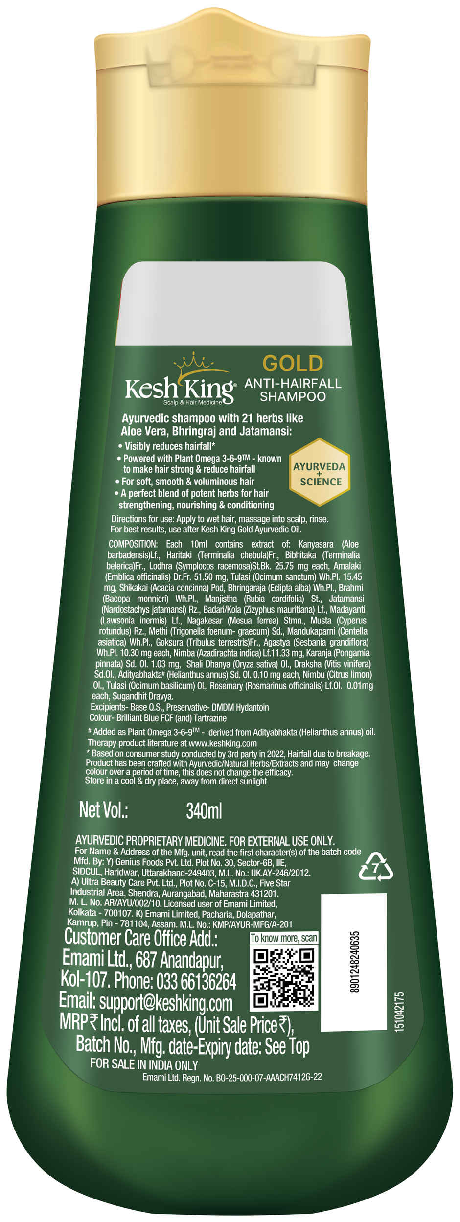 Kesh King Gold Anti Hairfall Shampoo | Reduces Hair Fall, Strengthens & Conditions Hair