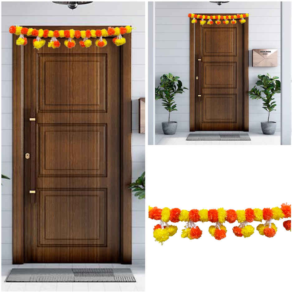 Traditional Marigold Flower Design Toran For Door | Yellow & Orange | One Size | DiaCraft