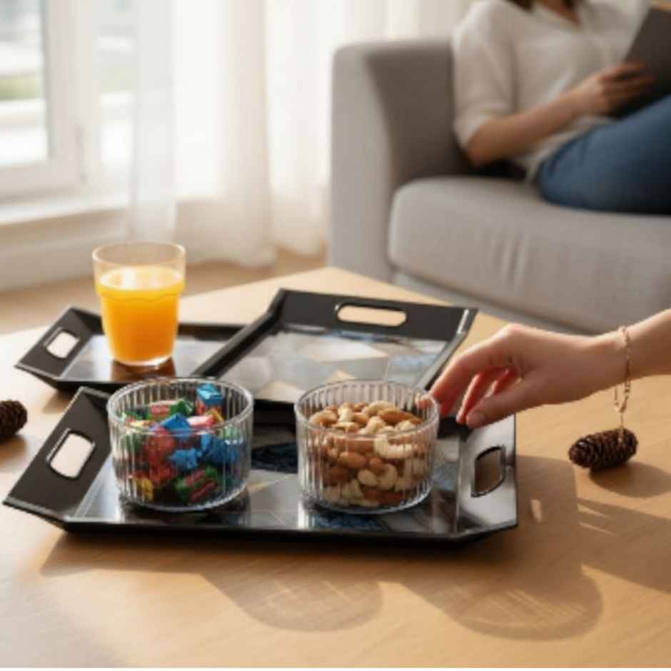 Daluci Serving Tray with Handles | Black | Small Medium Large