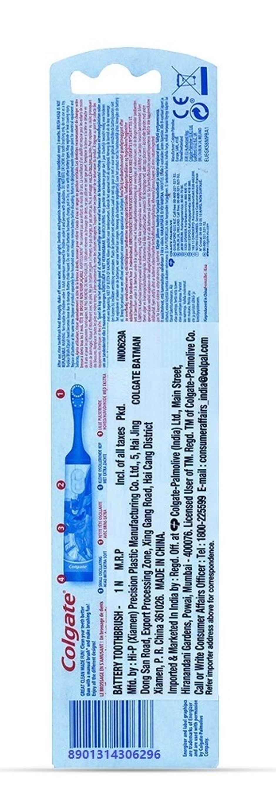 Colgate Batman Toothbrush For Kids, Battery Powered Electric Toothbrush, Age 3+, Kids Toothbrush With Extra Soft Bristles And Slim Handle, Includes Replaceable Batteries