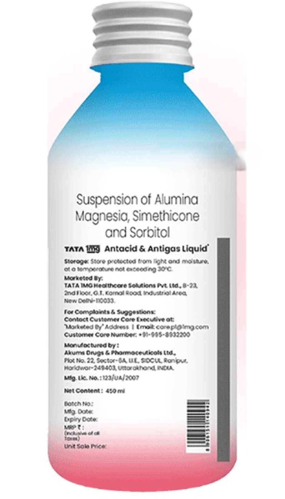 Tata 1mg Antacid and Antigas Mint Flavour Sugar Free Liquid