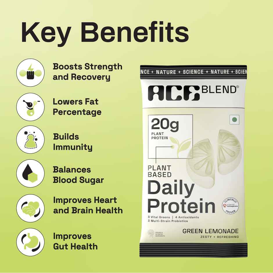 Ace Blend Daily Green Lemonade Plant Protein | Lean Muscle & Weight Support | 15 Servings