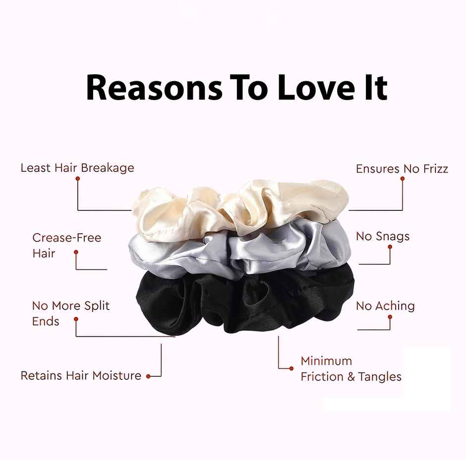 Jewels Galaxy Multicolor Regular-Use Satin Scrunchies (1 Pack 3 Pieces)