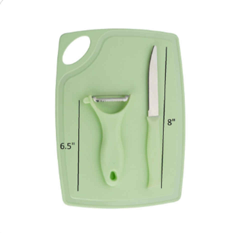 YELLOCUT 3 in 1 Plastic & Stainless Steel Chopping Board Set | Green