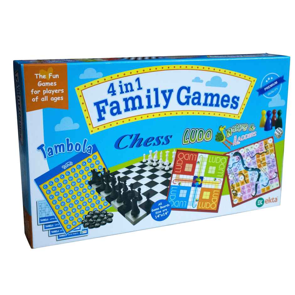 Ekta 4 in 1 Family Strategy Board Games | Tambola,Chess,Ludo & Snakes n Ladders 8+ years