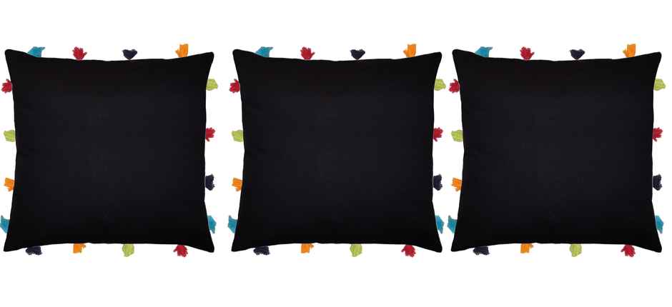 Lushomes Cushion Covers with Tassels - Black | 14 x 14 inch
