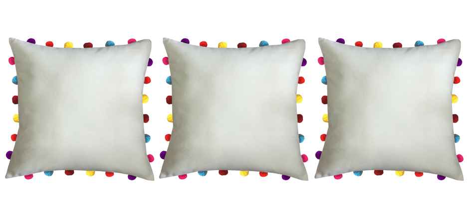 Lushomes Boho Cushion Cover - Off White | 18 x 18 inch | Tassels & Pom Pom