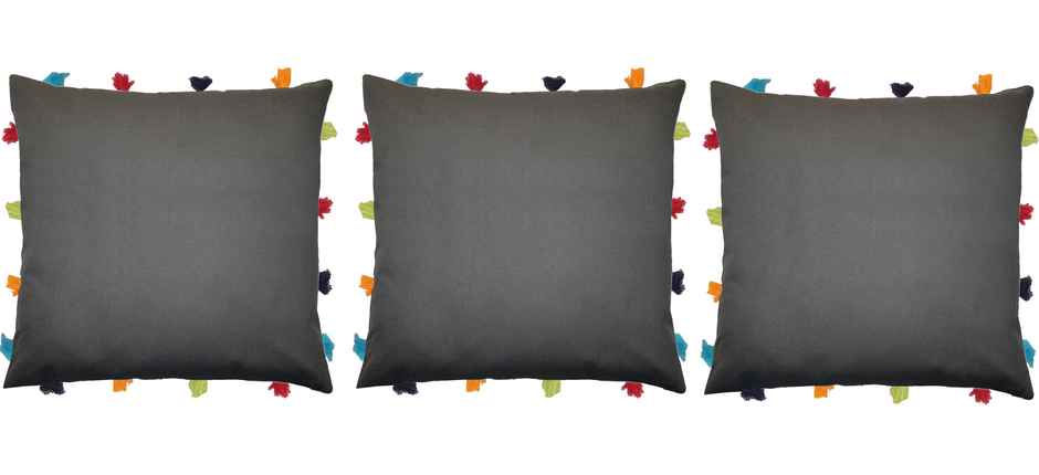 Lushomes Cushion Cover with Pom Pom - Grey | 14 x 14 inch