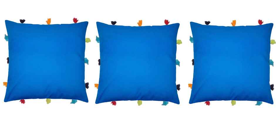 Lushomes Cushion Cover - Blue | 12 x 12 inch | Tassels