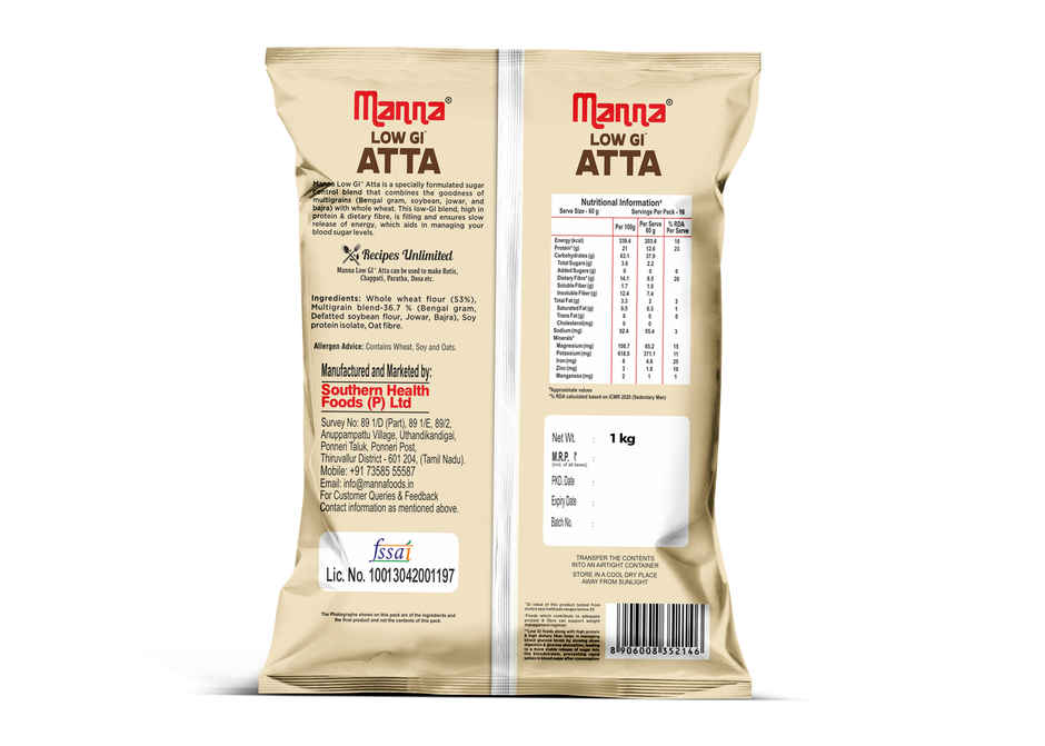 Manna Low Gi Atta - Diabetic Friendly| High Protein & Fibre