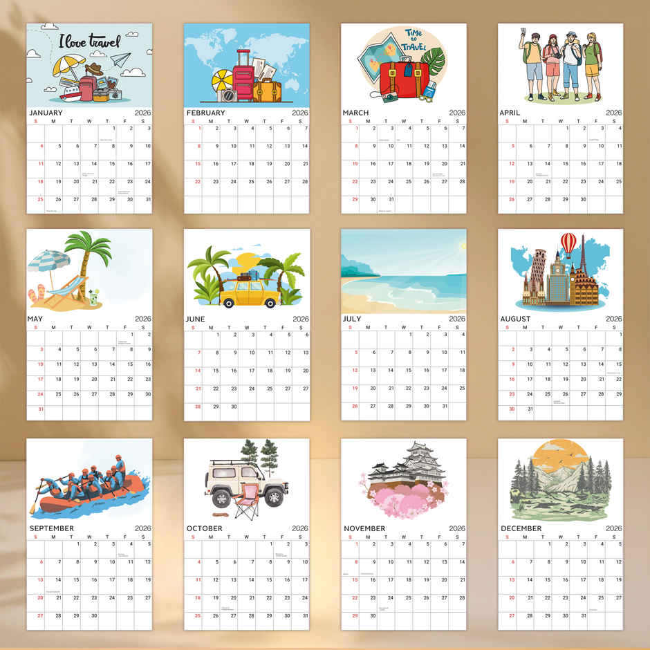 Desk Calendar 2026 Travel Adventures with Sticker